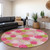 8' Pink Green And Ivory Round Polka Dot Washable Indoor Outdoor Area Rug