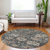 8' Taupe Blue And Beige Round Geometric Washable Indoor Outdoor Area Rug