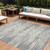10' X 14' Gray And Ivory Striped Washable Indoor Outdoor Area Rug