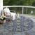 8' Navy Blue Brown And Ivory Round Moroccan Washable Indoor Outdoor Area Rug