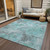 10' X 14' Teal Blue And Gray Floral Washable Indoor Outdoor Area Rug