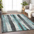 10' X 14' Teal Blue And Gray Striped Washable Indoor Outdoor Area Rug - Teal Blue, Gray