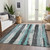 10' X 14' Teal Blue And Gray Striped Washable Indoor Outdoor Area Rug - Teal Blue, Gray