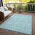 10' X 14' Teal Blue And Aqua Striped Washable Indoor Outdoor Area Rug