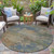 8' Denim Blue Beige And Copper Round Abstract Washable Indoor Outdoor Area Rug