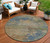 8' Denim Blue Beige And Copper Round Abstract Washable Indoor Outdoor Area Rug
