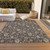 9' X 12' Chocolate Beige And Taupe Floral Washable Indoor Outdoor Area Rug