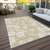 9' X 12' Beige And Ivory Floral Washable Indoor Outdoor Area Rug