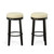 Set of Two 30" Cream and Espresso Faux Leather and Solid Wood Backless Bar Height Swivel Bar Chairs