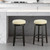 Set of Two 30" Cream and Espresso Faux Leather and Solid Wood Backless Bar Height Swivel Bar Chairs
