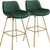 Set of Two 29" Green and Gold Velvet and Metal Low Back Bar Height Swivel Bar Chairs