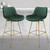 Set of Two 29" Green and Gold Velvet and Metal Low Back Bar Height Swivel Bar Chairs
