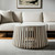 34" White and Natural Genuine Marble and Wood Round Drum Coffee Table