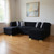 Black Velvet U Shaped Three Piece Sofa and Chaise Sectional With Toss Pillows Decor