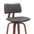 30" Gray And Wood Brown Faux Leather Swivel Low Back Bar Height Bar Chair