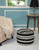 18" White Cotton Cylinder Striped Pouf Ottoman