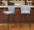Set of Two 29" Gray And Black Faux Leather And Steel Bar Height Bar Chairs