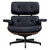 28" Black and Rosewood Tufted Genuine Leather Lounge Chair With Ottoman