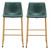 Set of Two 29" Green And Gold Faux Leather And Steel Bar Height Bar Chairs