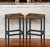 Set of Two 26" Brown and Black Steel and Wood Backless Counter Height Bar Chairs