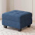 26" Blue and Black Solid Wood and Linen Tufted Storage Ottoman