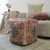 18" Navy Blue and Terra Cotta Upholstered Medallion Pouf Ottoman - Navy Blue & Terra Cotta