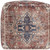 18" Navy Blue and Terra Cotta Upholstered Medallion Pouf Ottoman - Navy Blue & Terra Cotta