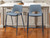Set of Two 26" Blue And Black Faux Leather And Steel Low Back Counter Height Bar Chairs