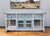 70" Blue and White Solid Wood Open shelving Distressed TV Stand