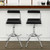 Set of Two Black and Silver Faux Leather and Metal Low Back Adjustable Height Bar Chairs