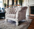 52" Ivory and Bone Fabric Damask Tufted Chesterfield Chair And Toss Pillows