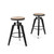 Set of Two Natural and Black Iron and Wood Backless Adjustable Height Swivel Bar Chairs