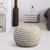 20" White Cotton Blend Round Striped Pouf Ottoman