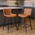 Set of Two 27" Brown and Black Faux Leather and Metal Low Back Counter Height Bar Chairs