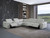 Light Gray Italian Leather Power Reclining U Shaped Seven Piece Corner Sectional With Console