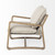 34" Beige And Wood Brown Fabric Lounge Chair