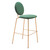 Set of Two 30" Green and Gold Velvet and Steel Bar Height Bar Chairs