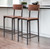 Set of Two 25" Brown and Black Solid Wood and Metal Counter Height Bar Chairs