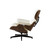 35" Beige and Dark Brown Genuine Leather Tufted Swivel Lounge Chair With Ottoman