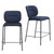 Set of Two 25" Blue and Black Velvet and Steel Counter Height Bar Chairs