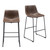 Set of Two 29" Espresso and Black Faux Leather and Steel Counter Height Bar Chairs