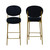 Set of Two 29" Black and Gold Velvet and Metal Low Back Bar Height Bar Chairs
