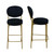 Set of Two 29" Black and Gold Velvet and Metal Low Back Bar Height Bar Chairs