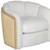 34" Off White and Natural Fabric Wood And Rattan Swivel Arm Chair