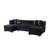 Black Velvet U Shaped Three Piece Sofa and Chaise Sectional With Toss Pillows Home Accent