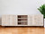 92" Ivory Carved Geometric Distressed Solid Wood Enclosed and Open Storage TV Stand