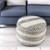 18" Ivory And Blue Cotton Blend Round Striped Pouf Ottoman