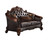 66" Brown And Dark Brown Chenille And Faux Leather Loveseat and Toss Pillows