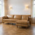 Tan Genuine Leather L Shaped Sofa and Chaise Sectional With Toss Pillows Decor