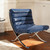 29" Blue and Silver Tufted Leather and Upholstered Folding Lounge Chair